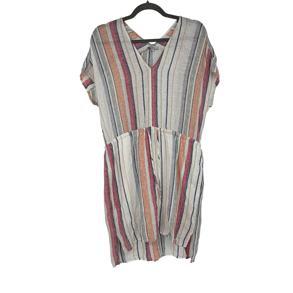 Rails Wren Marrakesh Stripe Linen Blend V-Neck Mini Dress Oversized Boxy XS